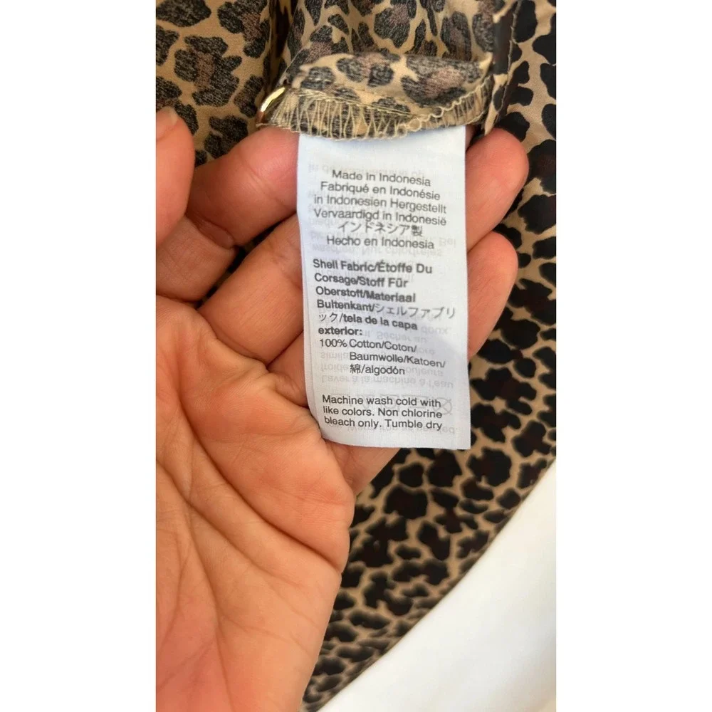 J.‎ Crew Preppy Leopard Print Cotton Puff Sleeve Ruffle Top Brown Tan Small